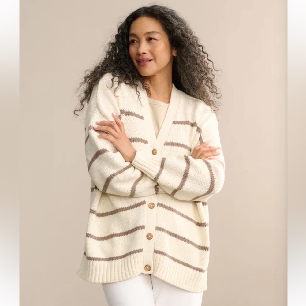 Jenni Kayne Chloe Cardigan In Ivory/Taupe Stripe Size Small